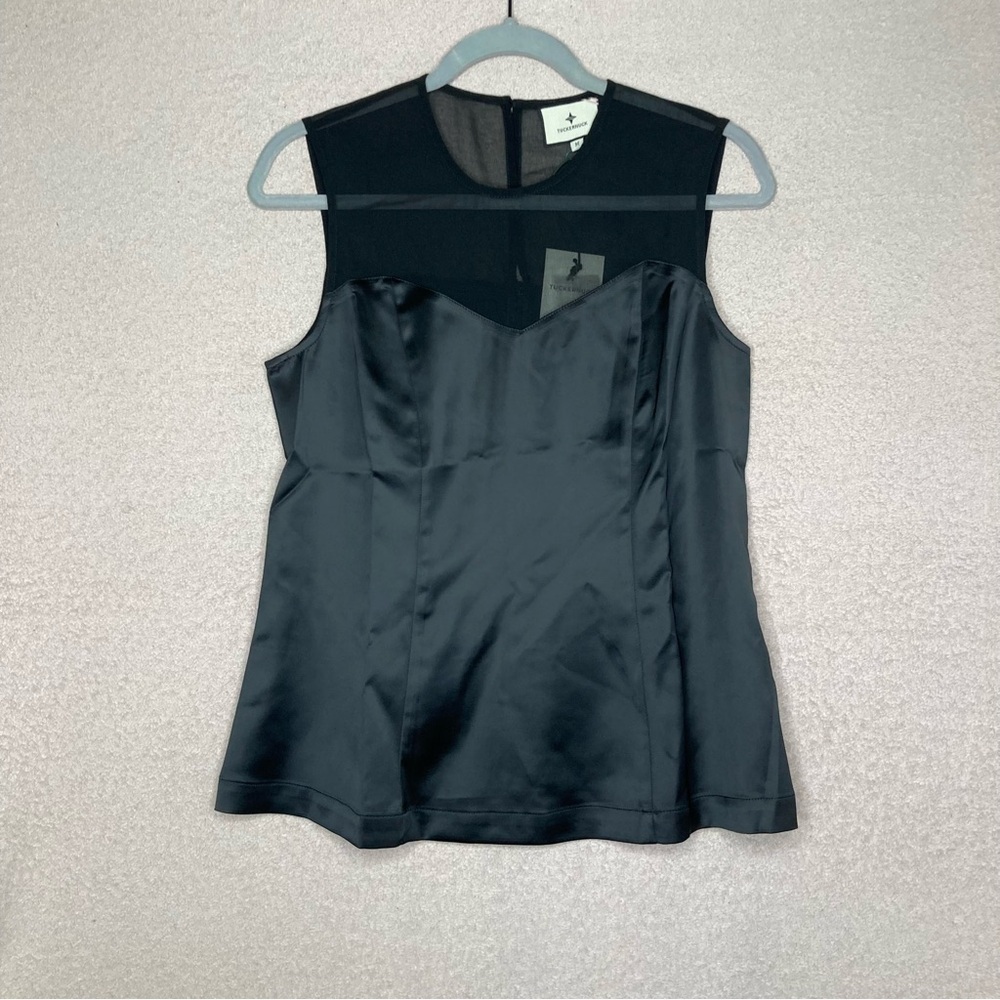 NEW Tuckernuck Satin/Mesh Belle Sleeveless Blouse Top Women M Black Formal Party - Picture 2 of 9